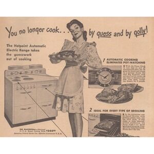 1946 Hotpoint Electric Range Vintage Print Ad Mid Century Housewife Cook Decor